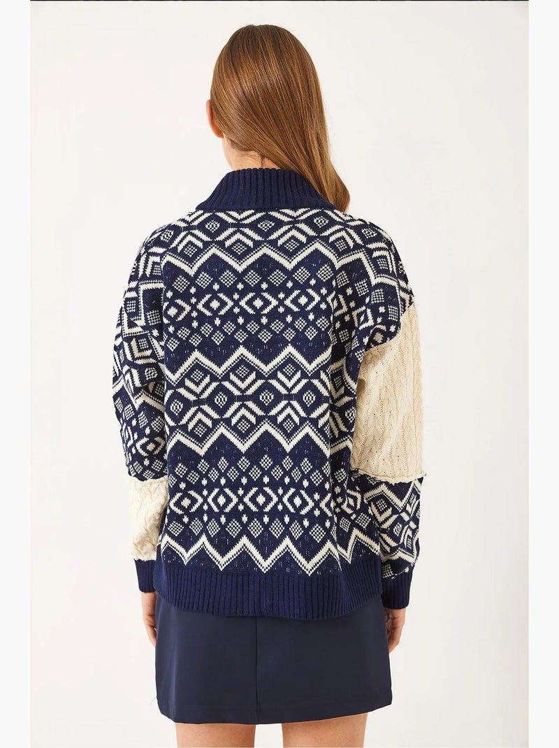 Jacquard gebreide cardigan met rits lucci Marineblauw - Kiabi