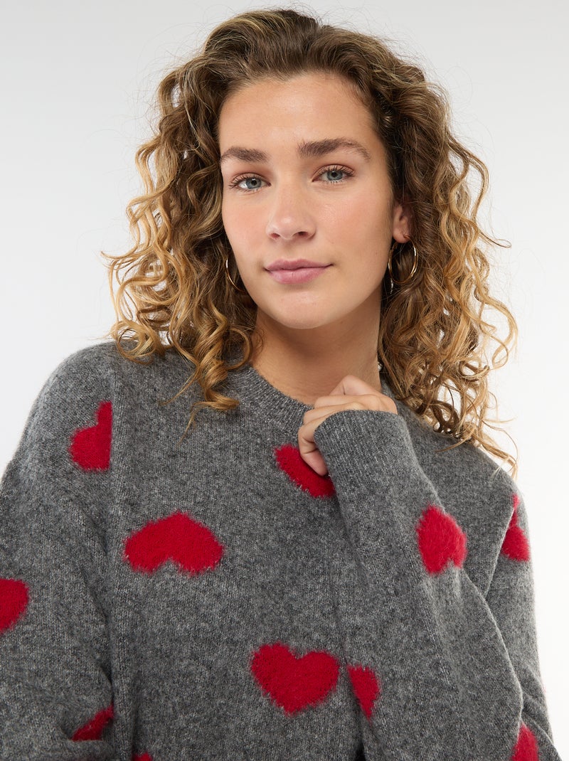 Jacquard trui met hartjes Grijs - Kiabi