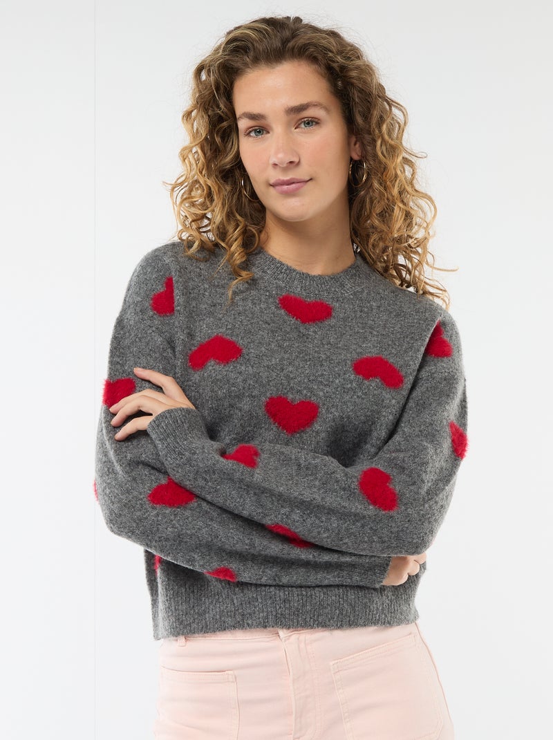 Jacquard trui met hartjes Grijs - Kiabi
