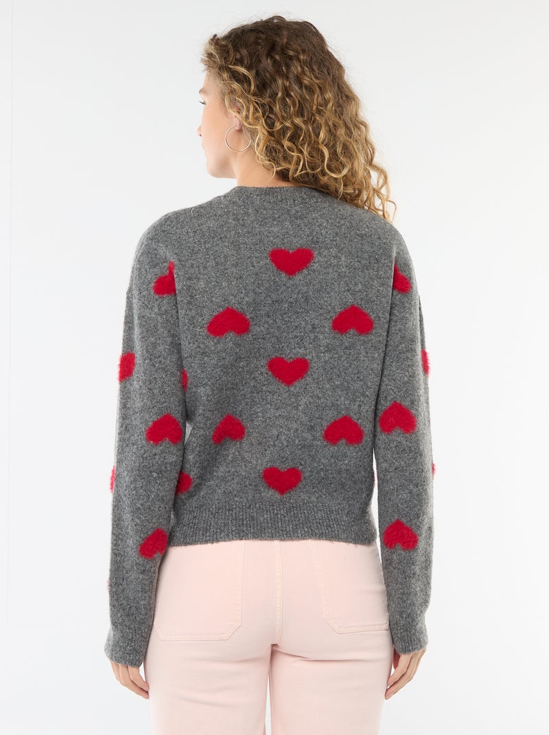 Jacquard trui met hartjes Grijs - Kiabi