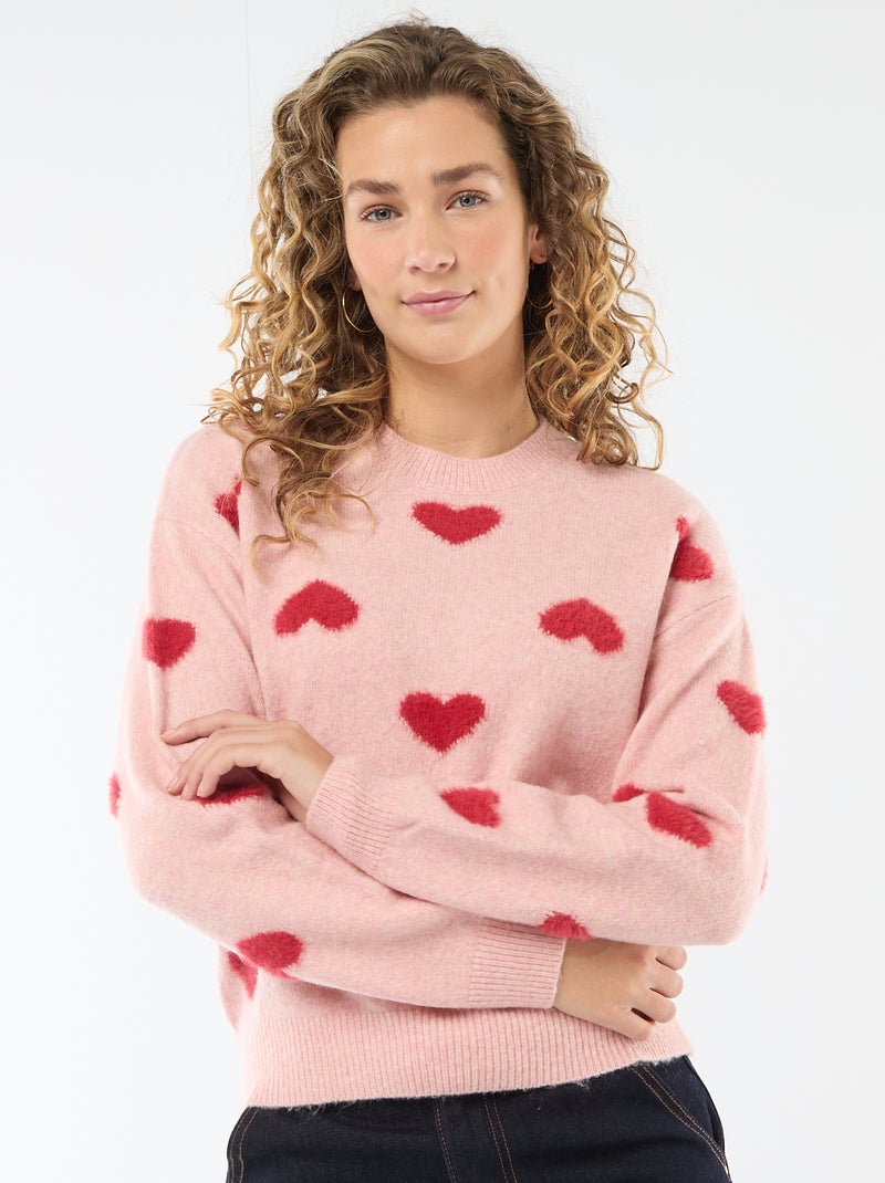 Jacquard trui met hartjes Rose - Kiabi