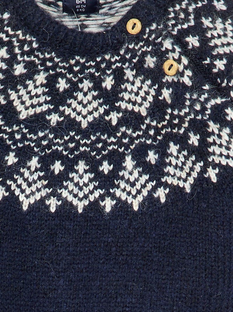 Jacquard trui met knoopsluiting bij de armsgaten Blauw - Kiabi