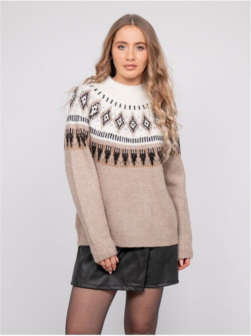 Jacquard trui met opstaande kraag en noors motief katana - Kiabi Jacquard trui met opstaande kraag en noors motief katana - Kiabi
