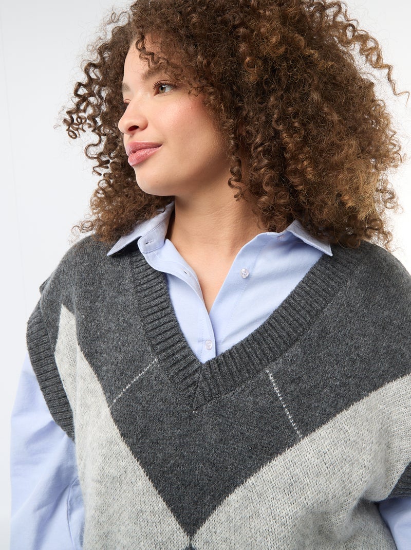 Jacquard trui zonder mouwen Blauw - Kiabi