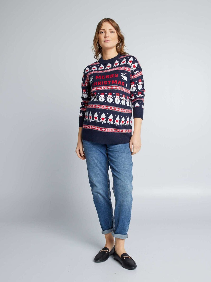 Jacquard zwangerschapstrui in kerstthema BLAUW - Kiabi