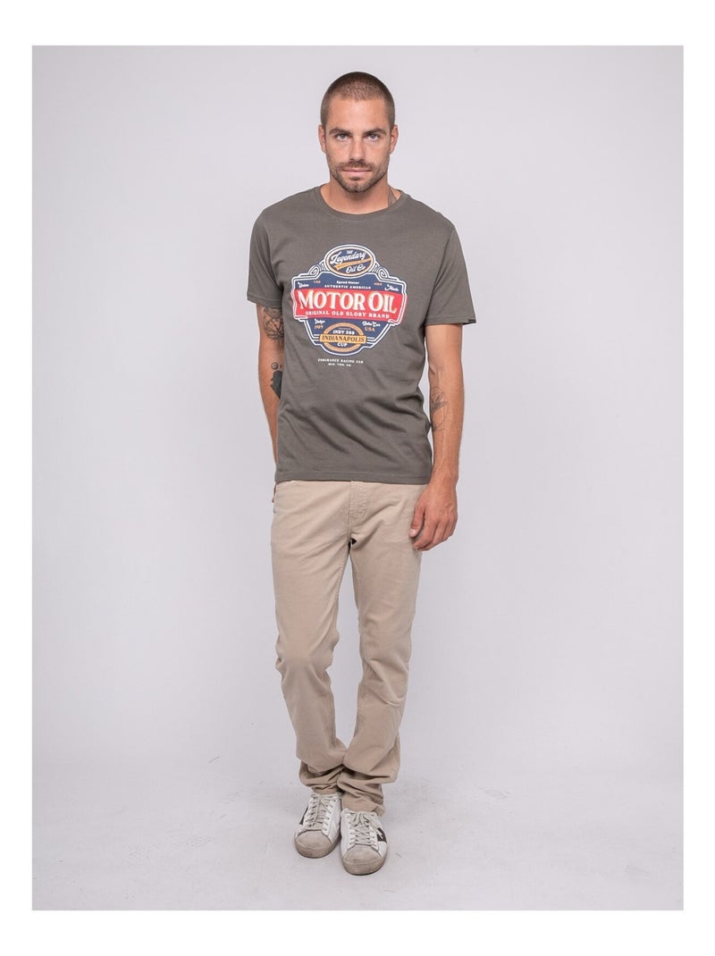 Jarikart bedrukt t-shirt met korte mouwen Kaki - Kiabi