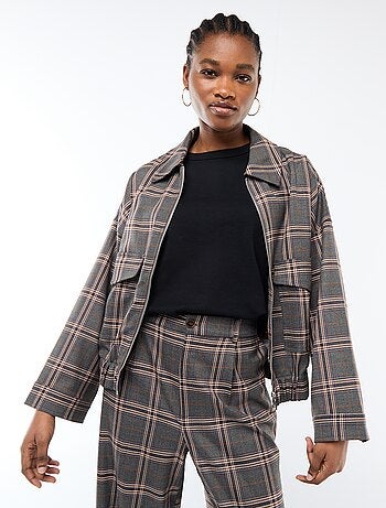 Jas met rits en ruitjes, opgestikte zak