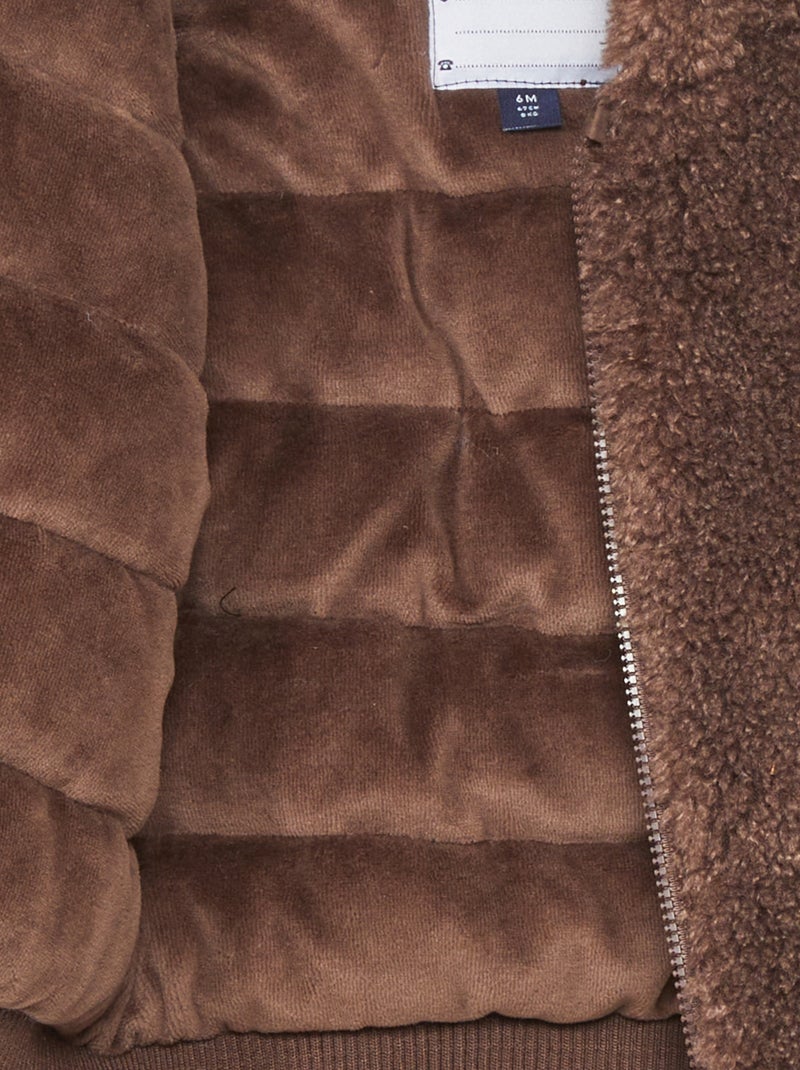 Jas met schapenvacht effect met capuchon BRUIN - Kiabi