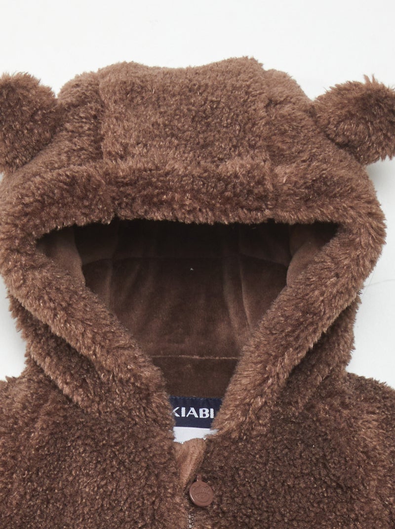 Jas met schapenvacht effect met capuchon BRUIN - Kiabi