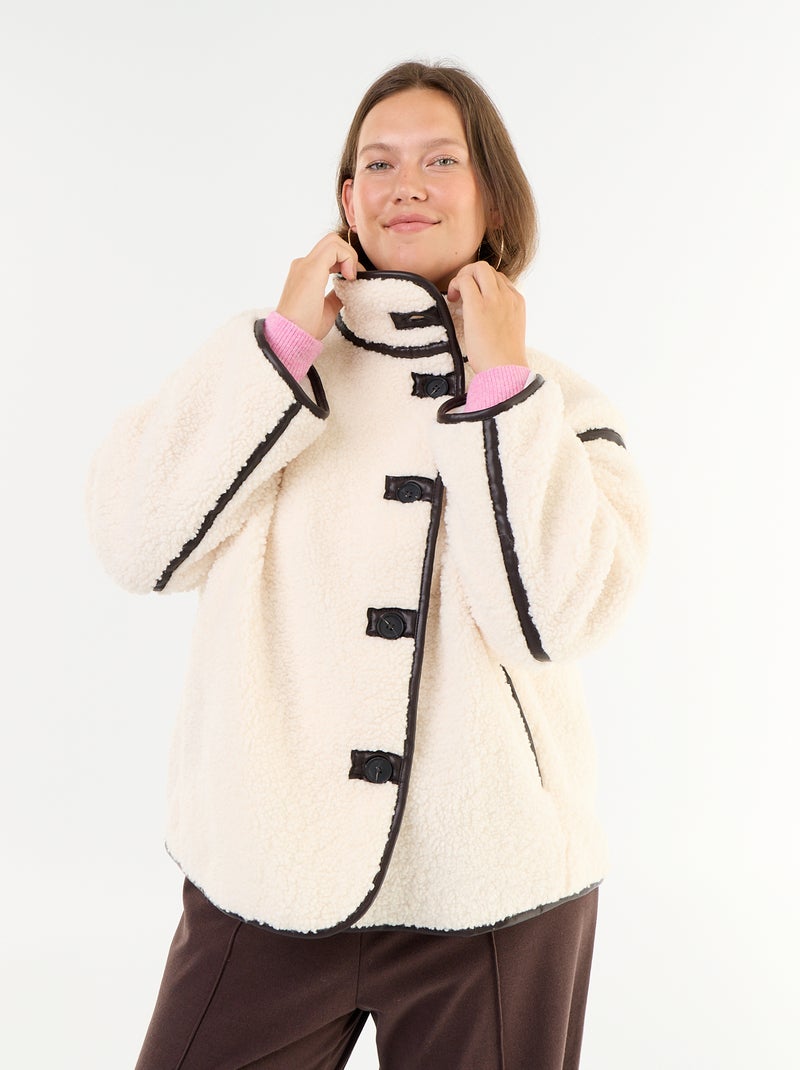 Jas met schapenvachteffect en details van imitatieleer Biege - Kiabi