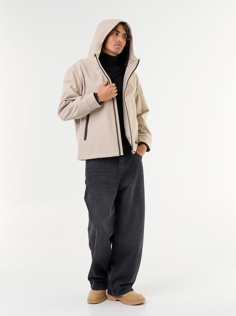 Jas van neopreen met capuchon en microfleece voering Biege - Kiabi