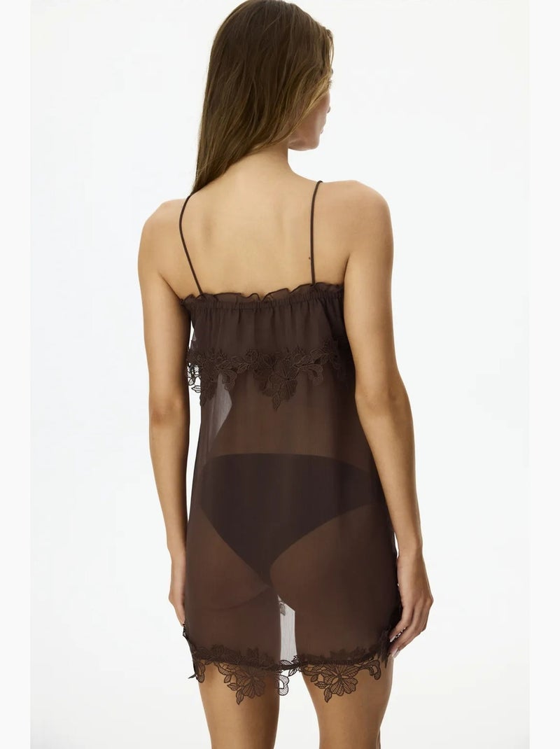 Jasmin chiffon chemise de nuit penti Marron chocolat - Kiabi