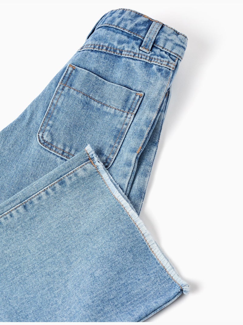 Jean à jambe large et ourlets effilochés Bleu Bleu - Kiabi