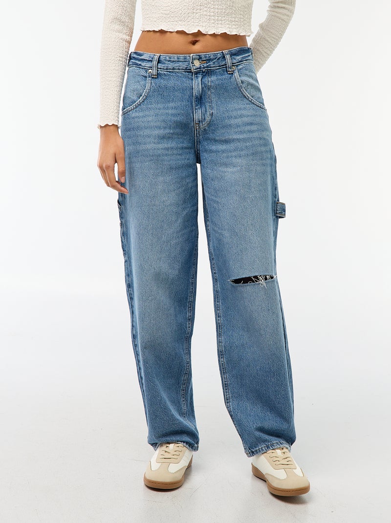 Jean baggy avec abrasion fantaisie Bleu - Kiabi