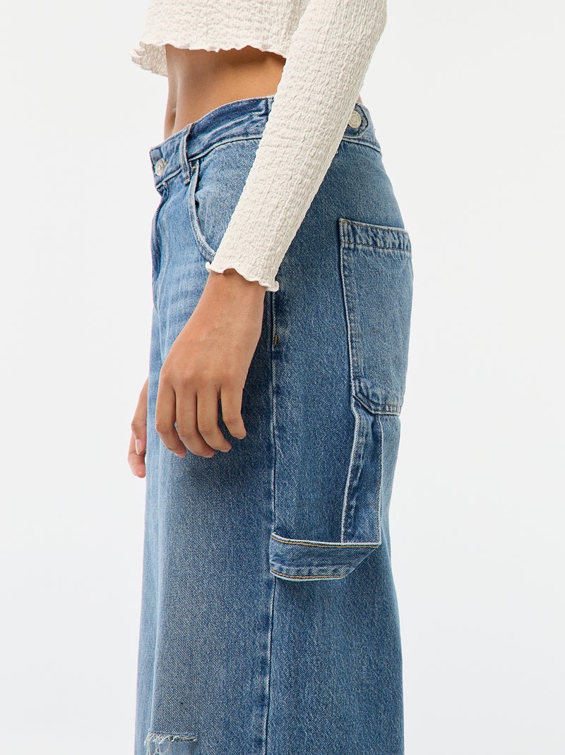 Jean baggy avec abrasion fantaisie Bleu - Kiabi