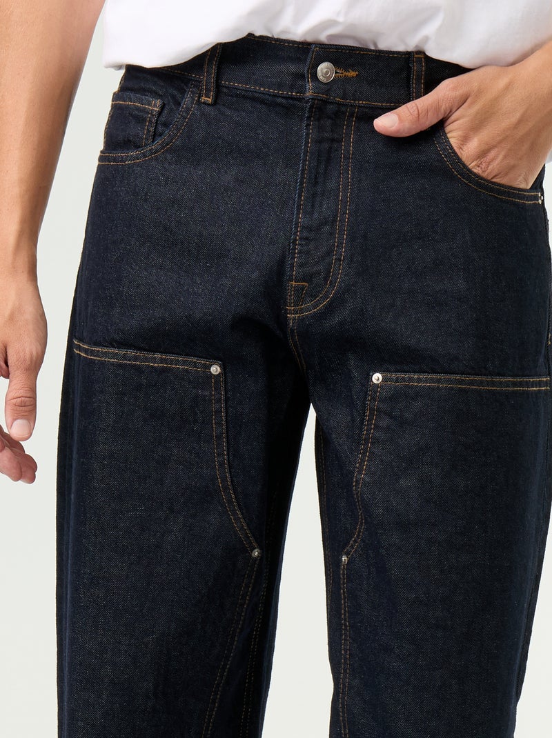 Jean baggy uni avec empiècements fantaisies Bleu - Kiabi