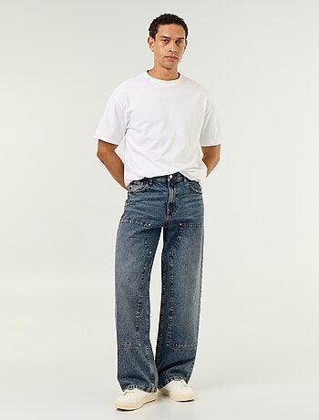 Jean baggy uni avec empiècements fantaisies