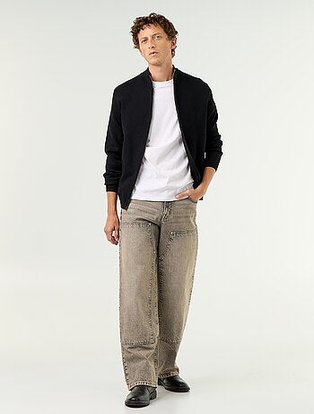 Jean baggy uni avec empiècements fantaisies