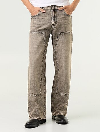 Jean baggy uni avec empiècements fantaisies