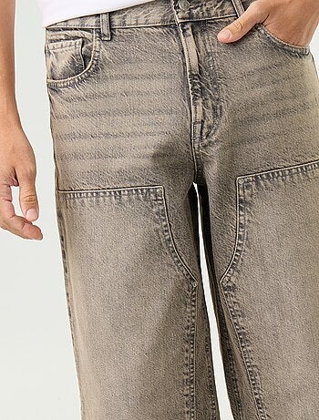 Jean baggy uni avec empiècements fantaisies