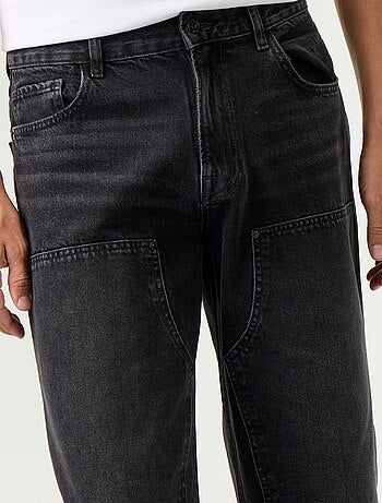 Jean baggy uni avec empiècements fantaisies
