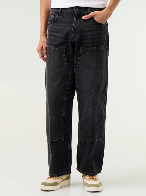 Jean baggy uni avec empiècements fantaisies - Kiabi Jean baggy uni avec empiècements fantaisies - Kiabi