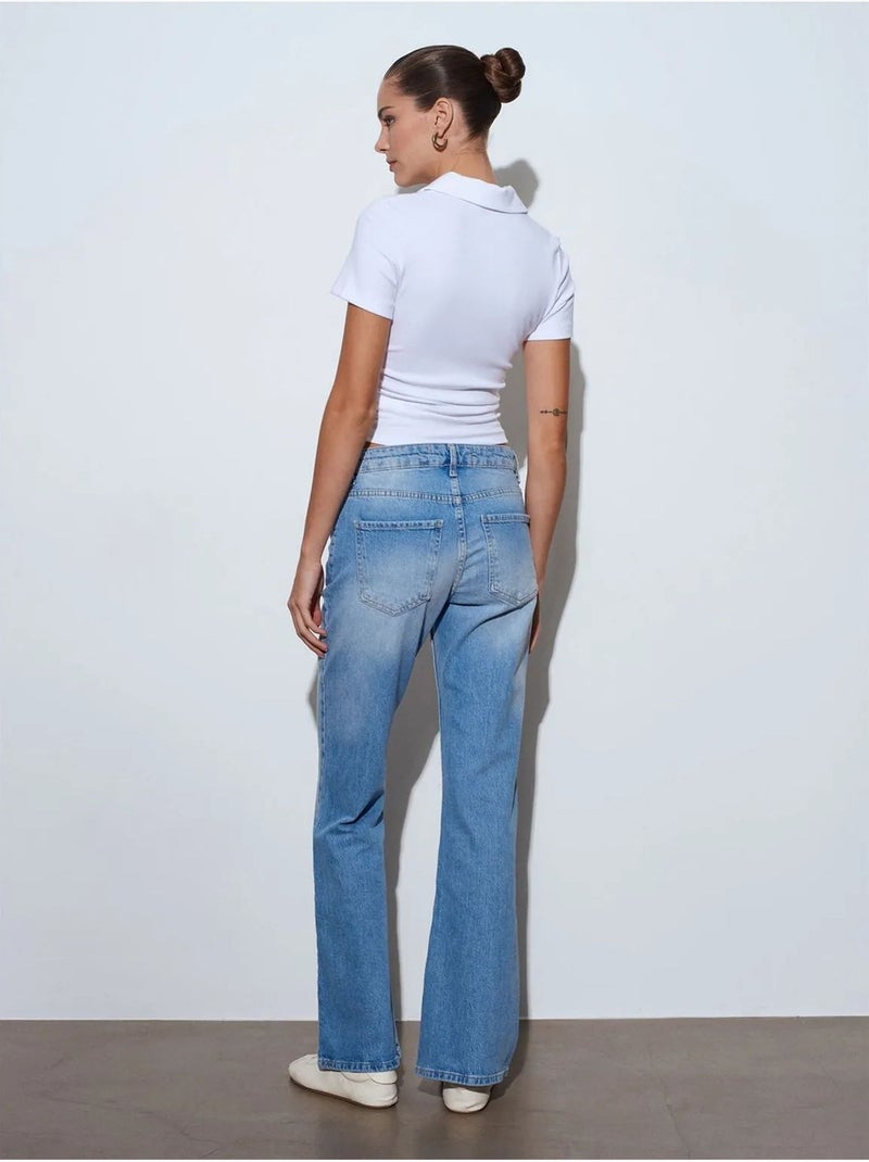 Jean bootcut en denim à taille basse dilvin Bleu saphir - Kiabi