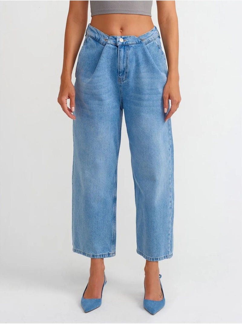 Jean capri ballon taille haute dilvin Bleu saphir - Kiabi
