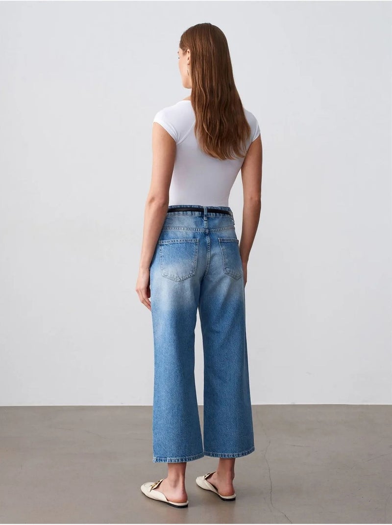 Jean capri wide leg à taille basse dilvin Bleu saphir - Kiabi