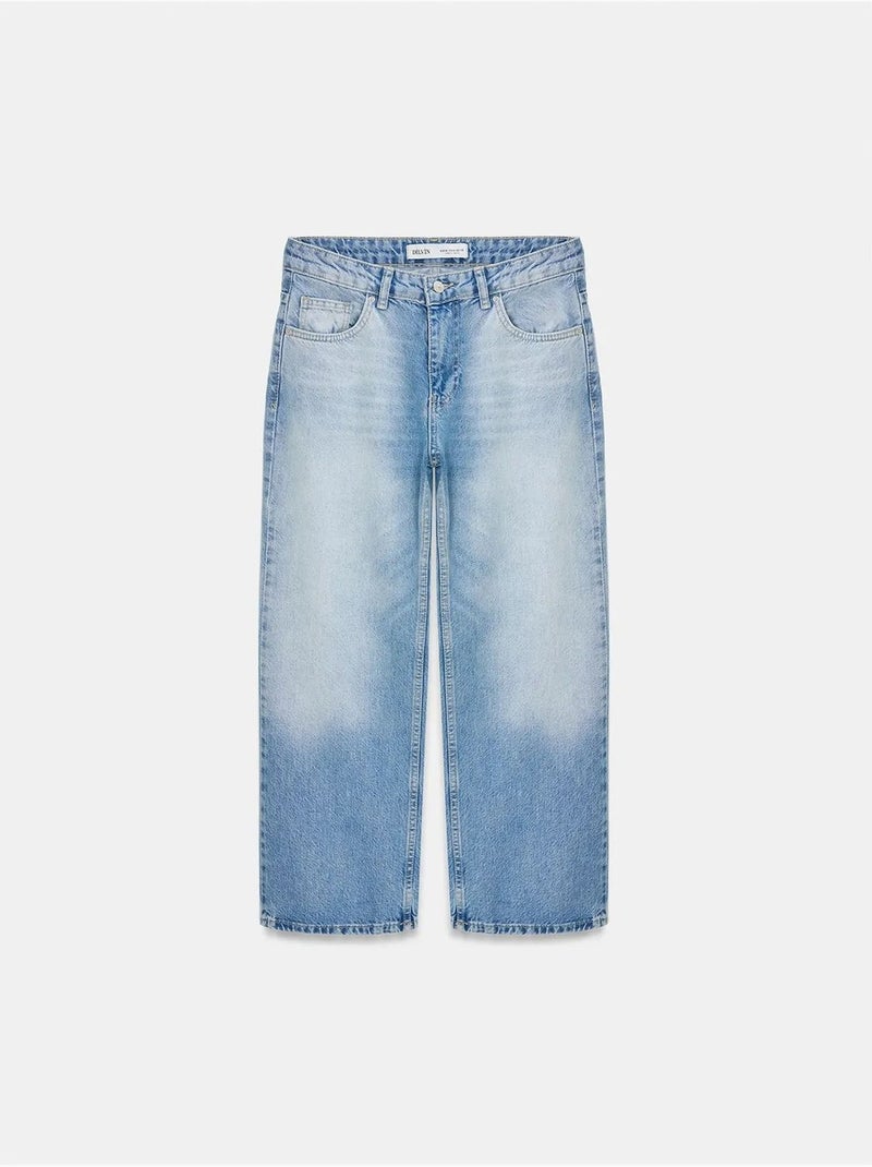 Jean capri wide leg à taille basse dilvin Bleu saphir - Kiabi
