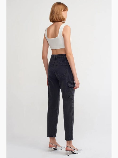 Jean cargo droit taille haute dilvin - Kiabi