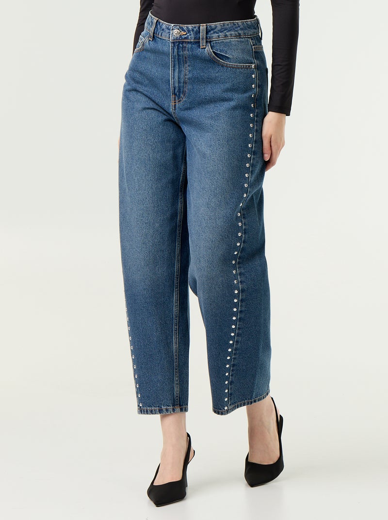 Jean coupe large avec clous fantaisies Bleu - Kiabi