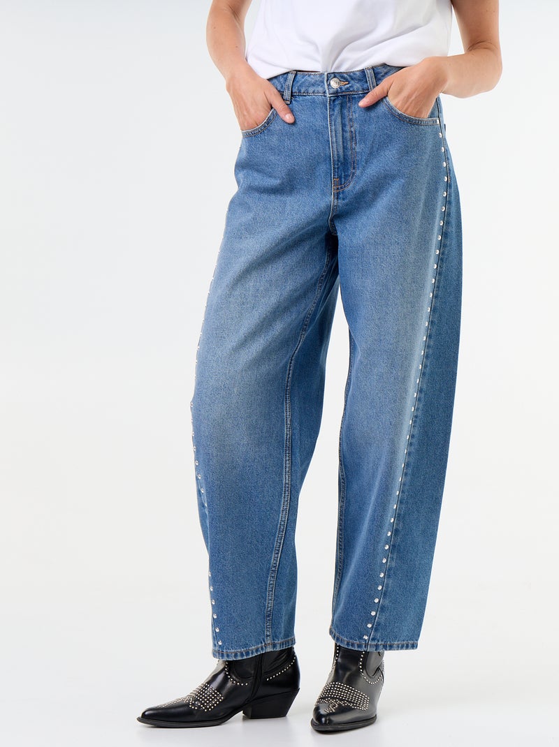 Jean coupe large avec clous fantaisies Bleu - Kiabi