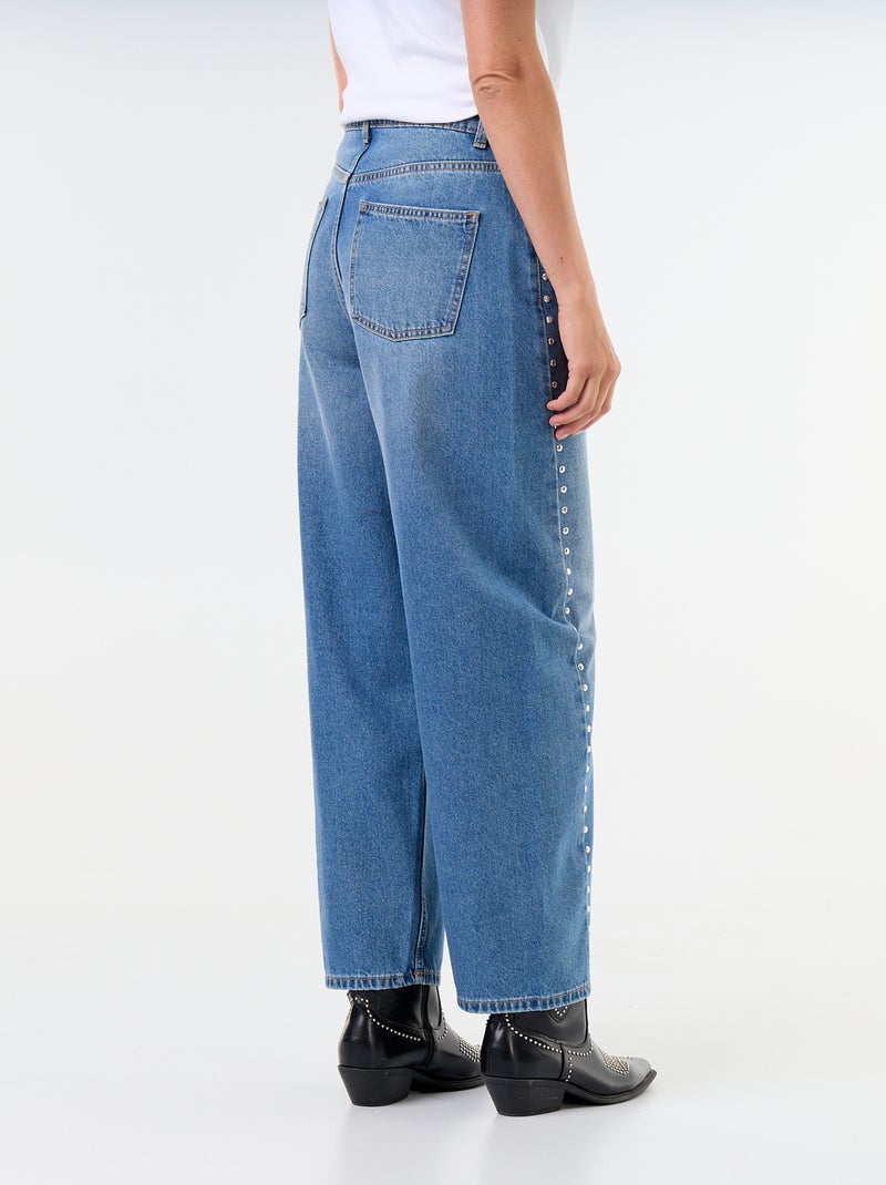 Jean coupe large avec clous fantaisies Bleu - Kiabi