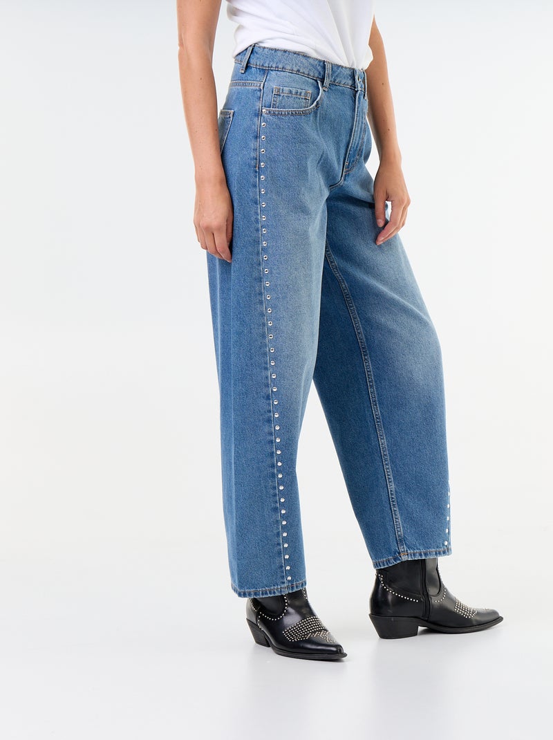 Jean coupe large avec clous fantaisies Bleu - Kiabi