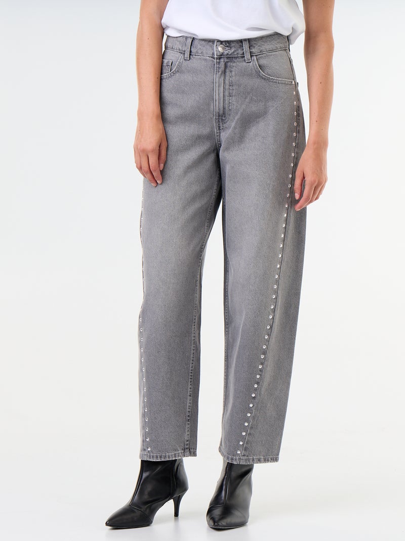 Jean coupe large avec clous fantaisies Gris - Kiabi