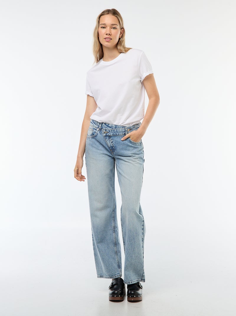 Jean coupe large et taille haute avec ceinture asymétrique Bleu - Kiabi