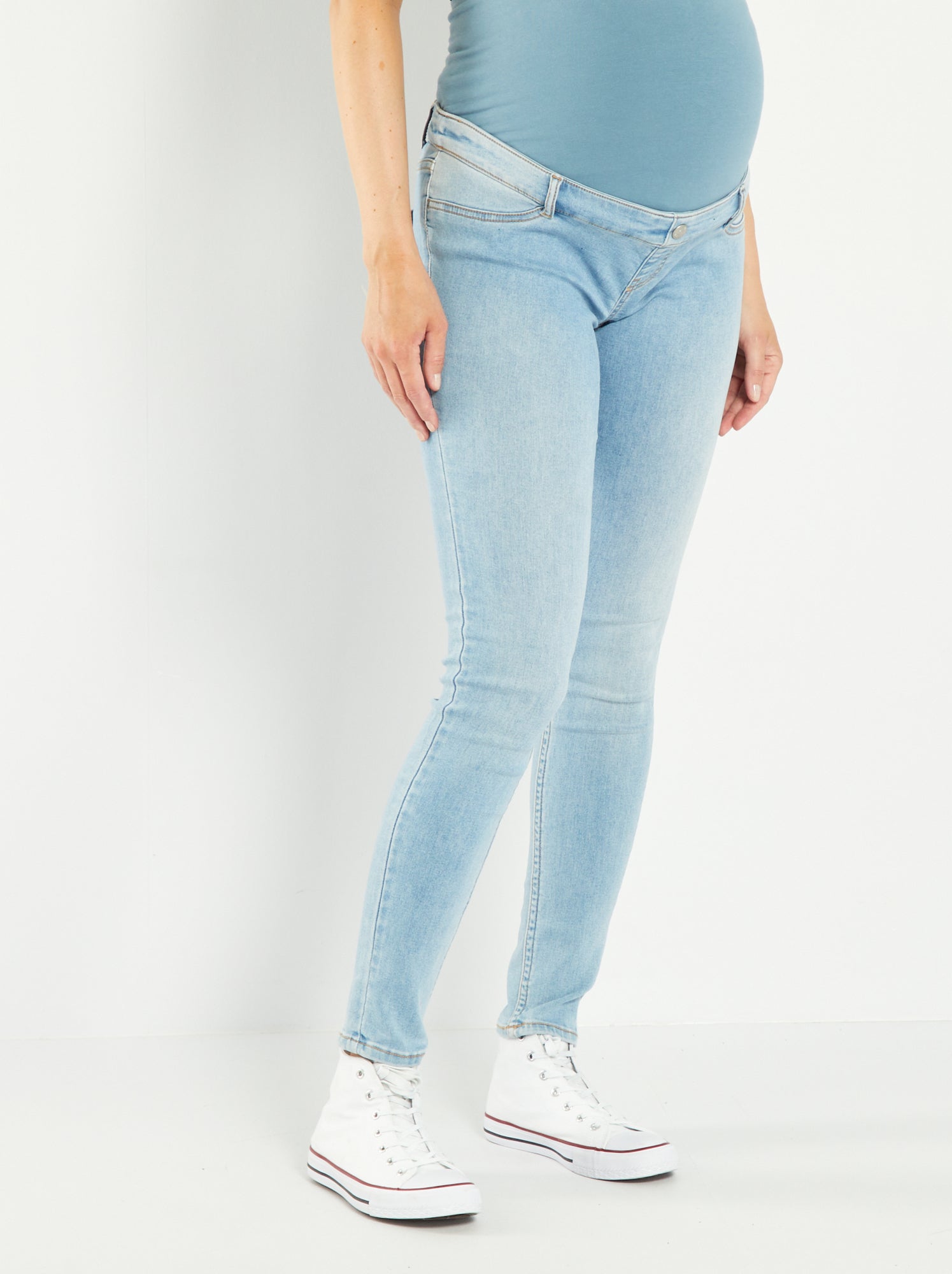 Jean De Maternité Femme Skinny - Taille Haute élastique Avec Bande Ventrale - Denim Extensible - Aspect Usé