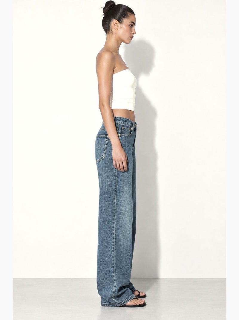 Jean droit à jambe large en denim hiccup Bleu saphir - Kiabi