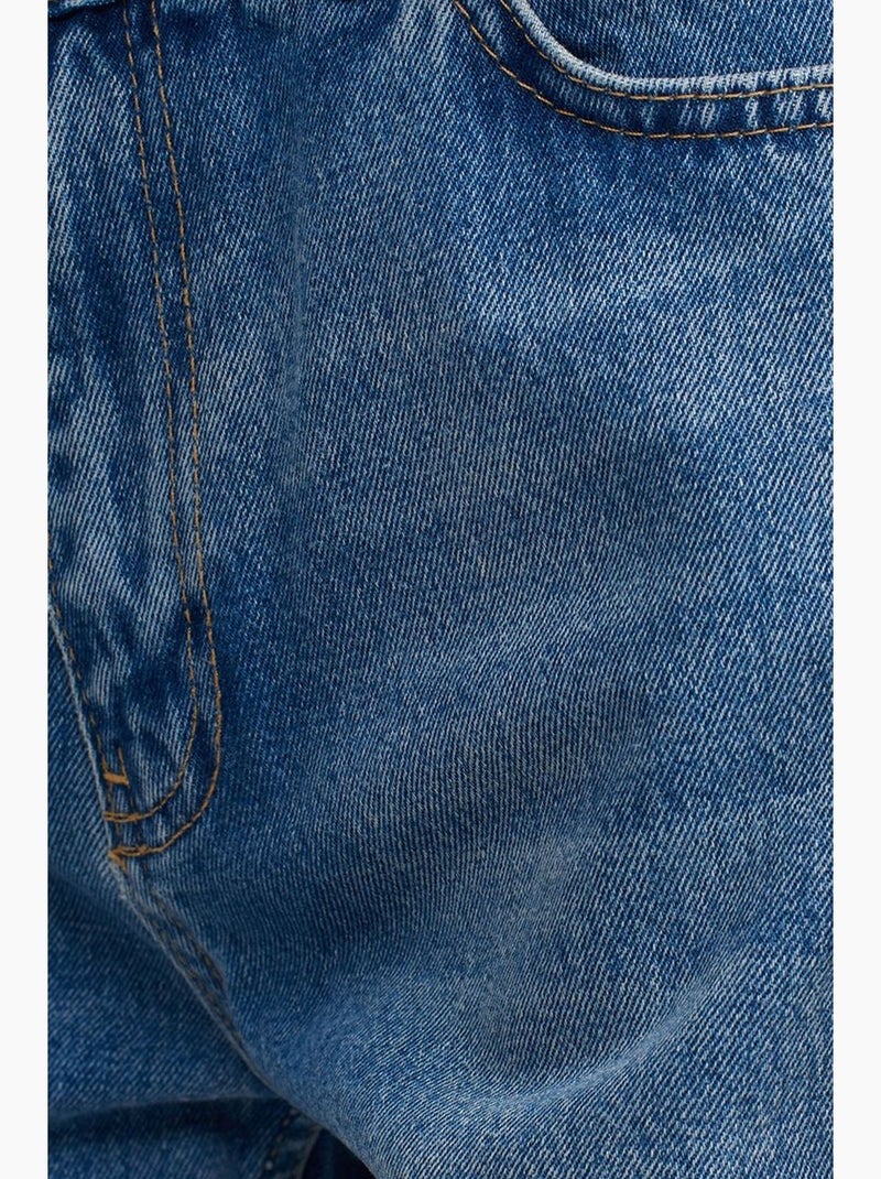 Jean droit en coton à taille haute dilvin Bleu saphir - Kiabi