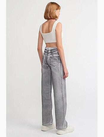 Jean droit en de coton à taille haute dilvin
