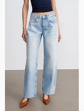 Jean droit en denim de coton, taille basse dilvin