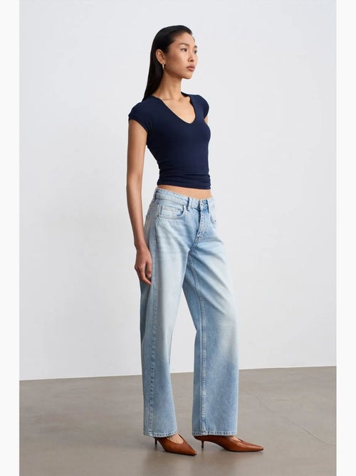 Jean droit en denim de coton, taille basse dilvin - Kiabi