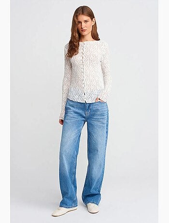 Jean droit en denim de coton, taille haute dilvin