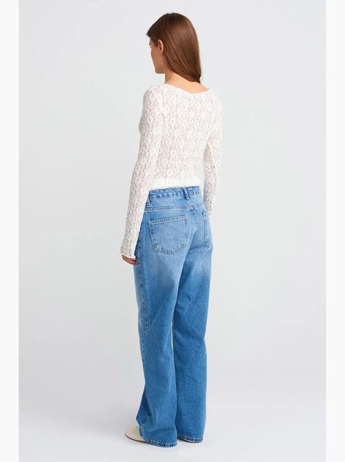Jean droit en denim de coton, taille haute dilvin - Kiabi