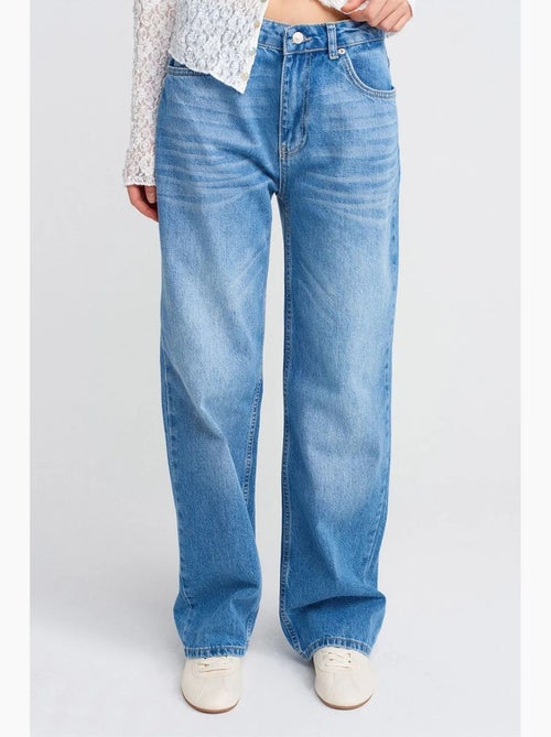 Jean droit en denim de coton, taille haute dilvin - Kiabi