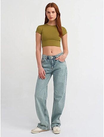 Jean droit en denim de coton, taille moyenne dilvin