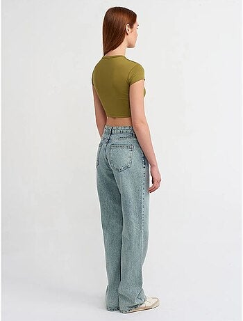 Jean droit en denim de coton, taille moyenne dilvin