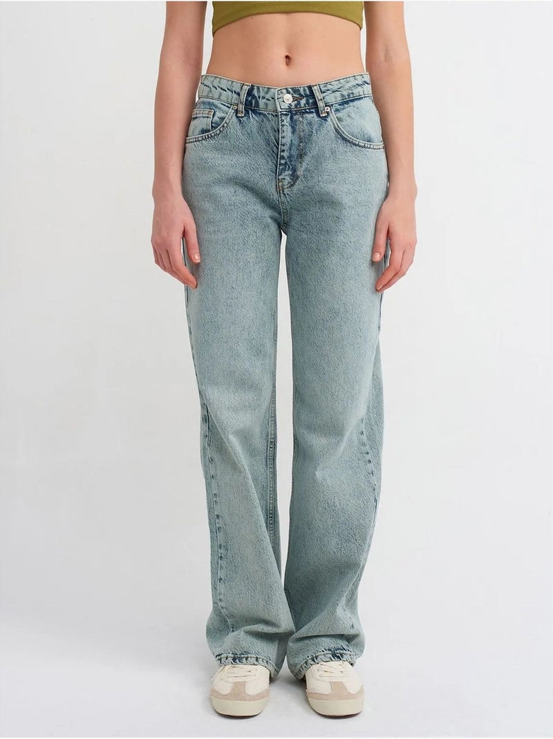Jean droit en denim de coton, taille moyenne dilvin Bleu clair - Kiabi