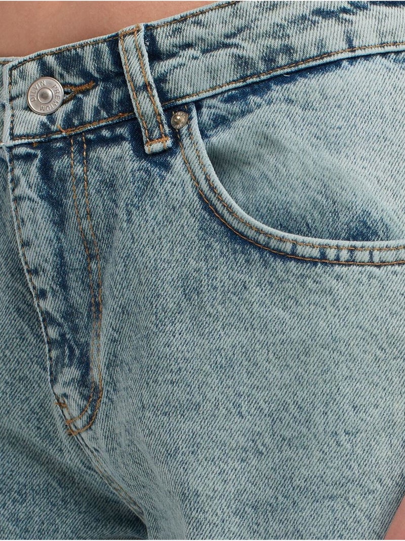 Jean droit en denim de coton, taille moyenne dilvin Bleu clair - Kiabi